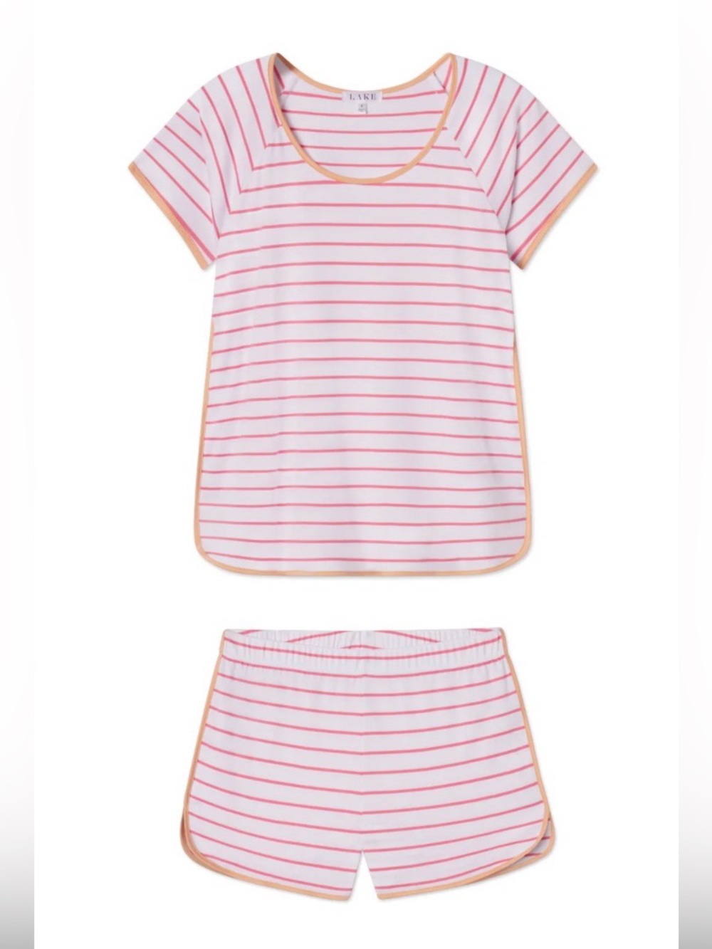 NWT LAKE Pink Stripe Short Pajama Set with Coral Trim